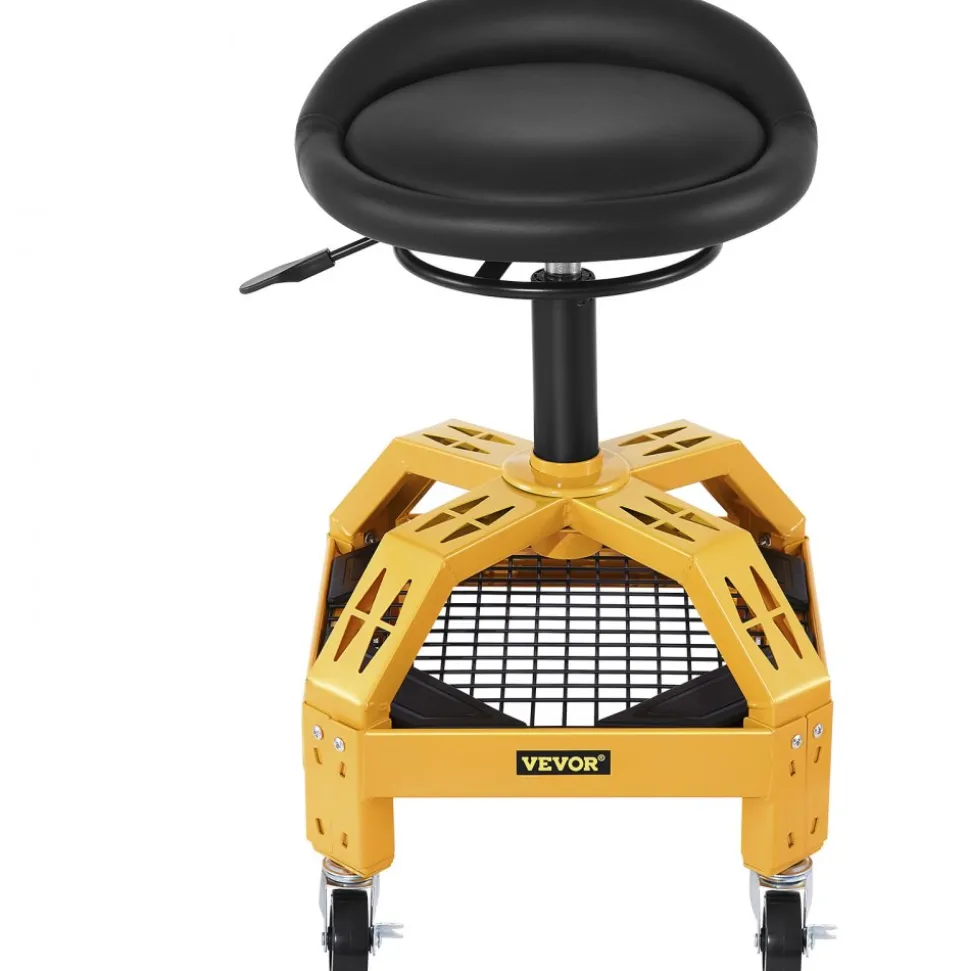VEVOR Rolling Garage Stool, 300LBS Capacity, Adjustable Height from 24 in to 28.7 in, Mechanic Seat with 360-degree Swivel Wheels and Tool Tray, for Workshop, Auto Repair Shop, Yellow