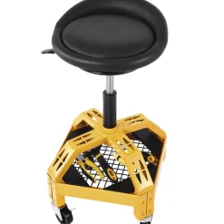 VEVOR Rolling Garage Stool, 300LBS Capacity, Adjustable Height from 24 in to 28.7 in, Mechanic Seat with 360-degree Swivel Wheels and Tool Tray, for Workshop, Auto Repair Shop, Yellow