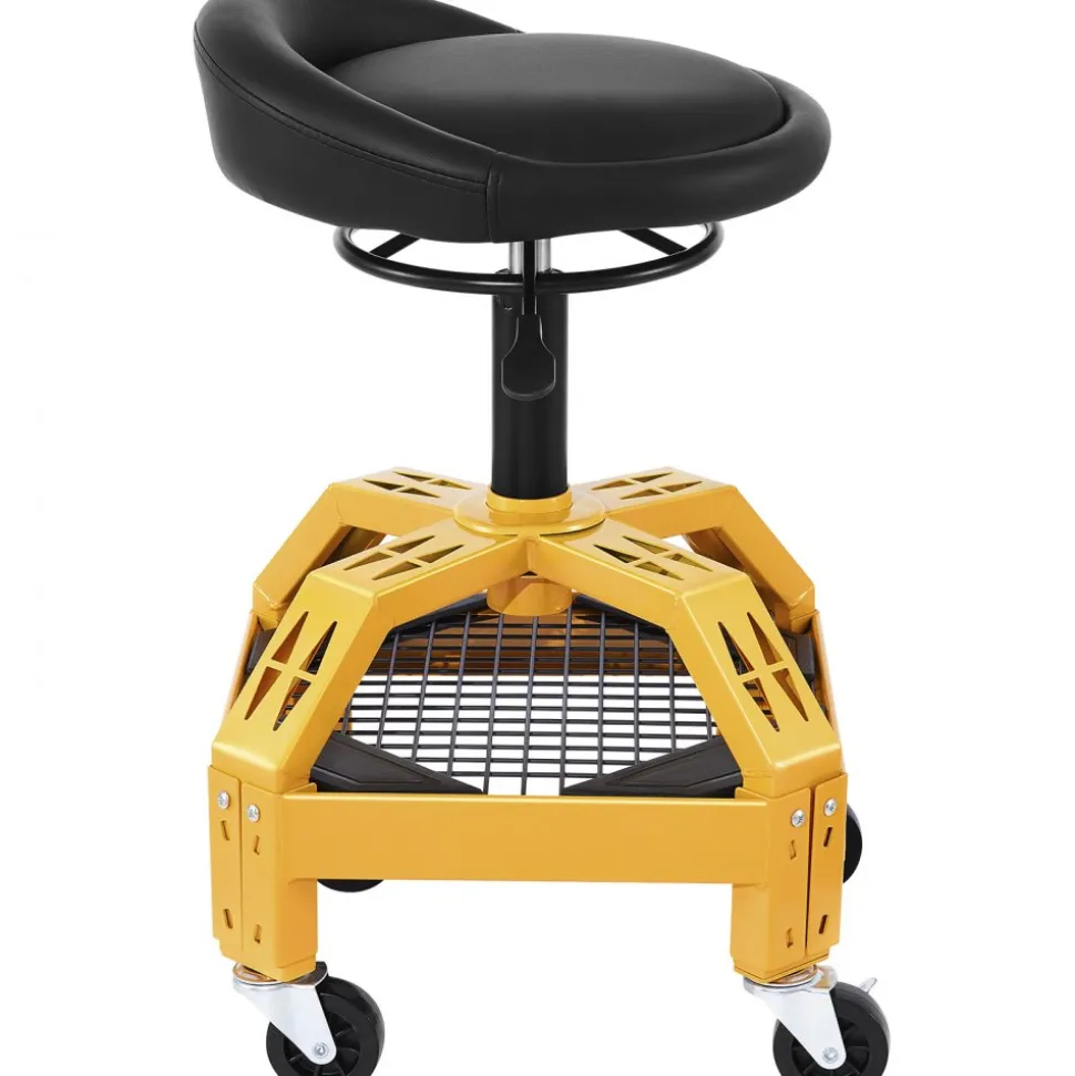 VEVOR Rolling Garage Stool, 300LBS Capacity, Adjustable Height from 24 in to 28.7 in, Mechanic Seat with 360-degree Swivel Wheels and Tool Tray, for Workshop, Auto Repair Shop, Yellow