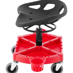 VEVOR Rolling Garage Stool, 300LBS Capacity, Adjustable Height from 18 in to 23 in, 360-degree Swivel Wheels (4"), Large Tool Tray with Two Bottle Holder, for Workshop, Auto Repair Shop, Red