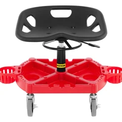 VEVOR Rolling Garage Stool, 300LBS Capacity, Adjustable Height from 18 in to 23 in, 360-degree Swivel Wheels (4"), Large Tool Tray with Two Bottle Holder, for Workshop, Auto Repair Shop, Red