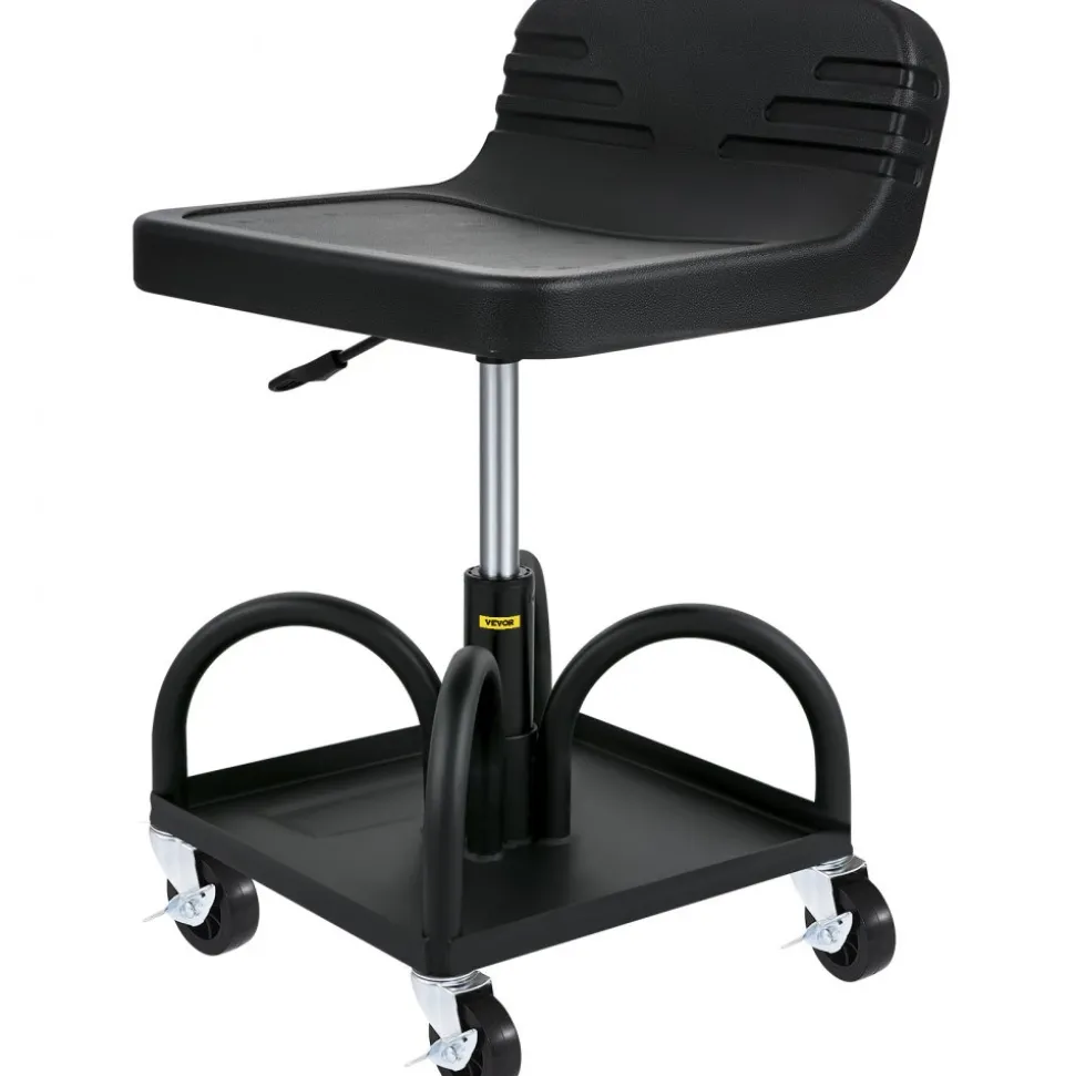 VEVOR Rolling Garage Stool, 300LBS Capacity, Adjustable Height from 15.7 in to 20.5 in, Mechanic Seat with 360-degree Swivel Wheels and Tool Tray, for Workshop, Auto Repair Shop, Black
