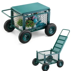 VEVOR Rolling Garden Cart with Seat, Metal Rolling Garden Work Seat with Wheels, Supports up to 400 LBS, Heavy Duty Gardening Cart Scooter, Outdoor Wagon & Stool on Wheels for Lawn, Patio, Backyard