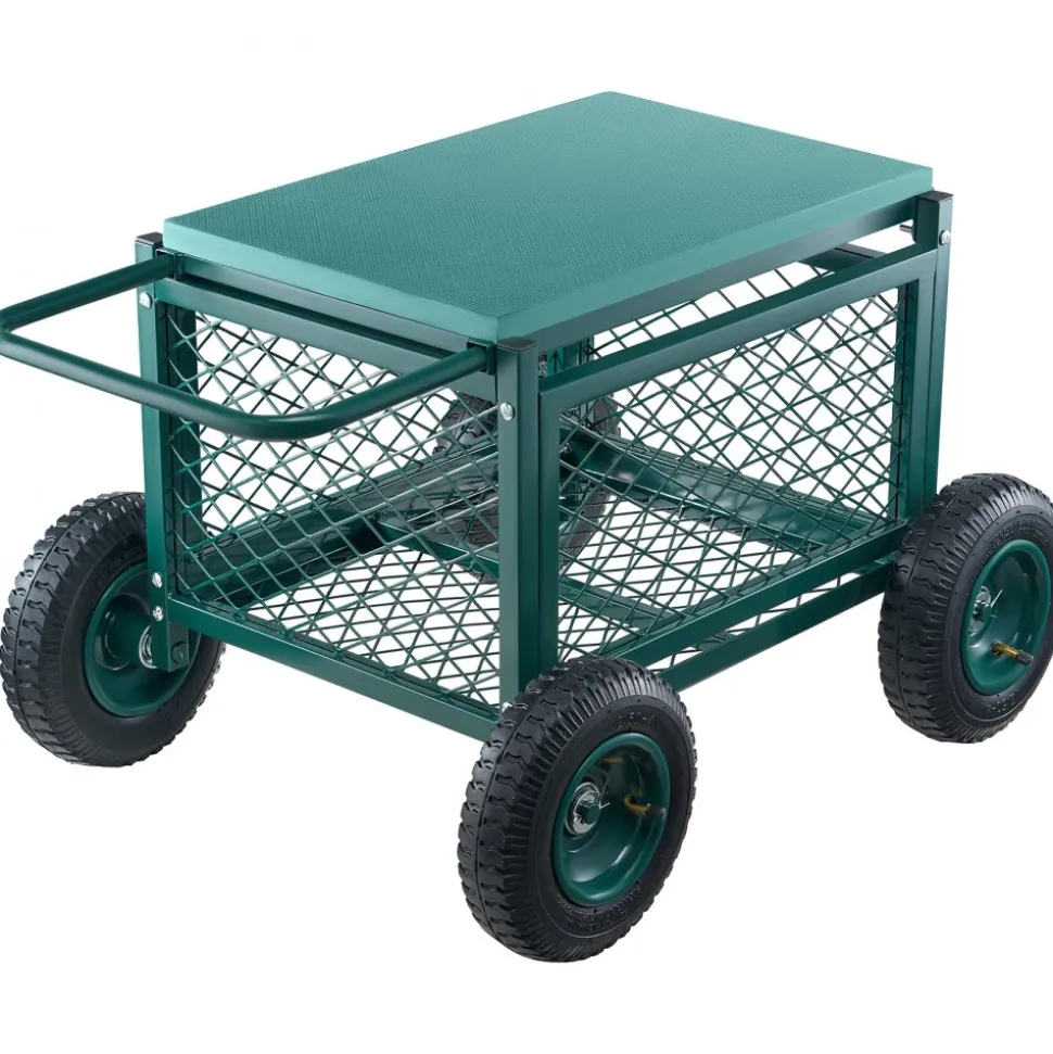 VEVOR Rolling Garden Cart with Seat, Metal Rolling Garden Work Seat with Wheels, Supports up to 400 LBS, Heavy Duty Gardening Cart Scooter, Outdoor Wagon & Stool on Wheels for Lawn, Patio, Backyard