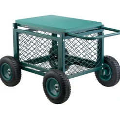 VEVOR Rolling Garden Cart with Seat, Metal Rolling Garden Work Seat with Wheels, Supports up to 400 LBS, Heavy Duty Gardening Cart Scooter, Outdoor Wagon & Stool on Wheels for Lawn, Patio, Backyard