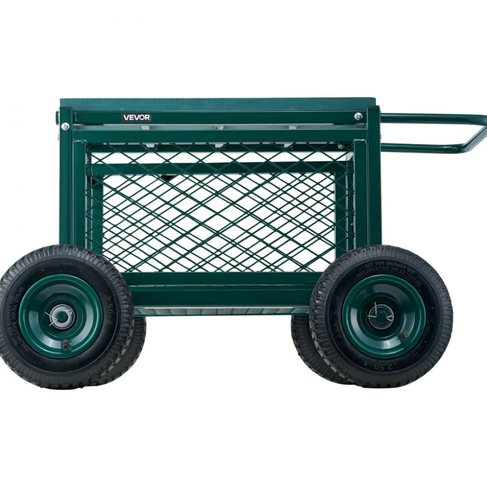 VEVOR Rolling Garden Cart with Seat, Metal Rolling Garden Work Seat with Wheels, Supports up to 400 LBS, Heavy Duty Gardening Cart Scooter, Outdoor Wagon & Stool on Wheels for Lawn, Patio, Backyard