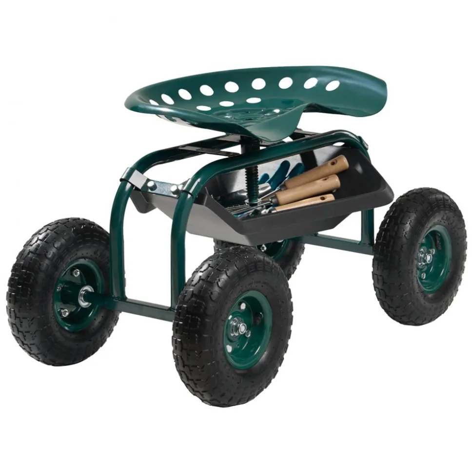 VEVOR Rolling Garden Cart with Swivel Seat, Heavy Duty Garden Seat with Storage Basket & Tool Tray, 300 lbs Weight Capacity, Outdoor Utility Gardening Stool Scooter for Lawn Yard Planting Weeding