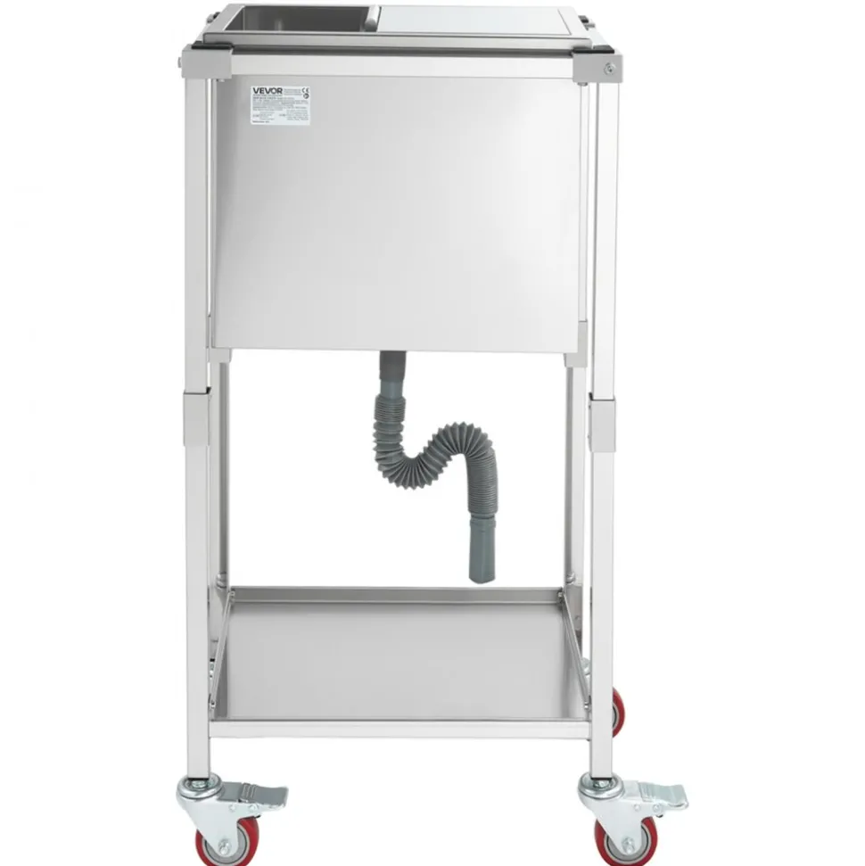 VEVOR Rolling Ice Chest Cooler Cart, 20"L x 14"W x 38"H Stainless Steel Cooling Bin on Wheels, 29.6 Quart Outdoor Stand Up Cooler Trolley with Shelf, for Patio Backyard Party Bar Cold Drinks
