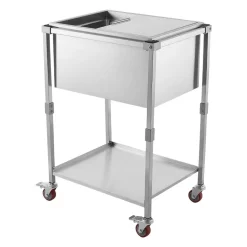 VEVOR Rolling Ice Chest Cooler Cart Stainless Steel Cooling Bin 44.8 Quart, Outdoor Stand Up Cooler Trolley with Wheels, Sliding Lid, Shelf, for Patio Backyard Party Bar Cold Drinks, 26x19.9x38.8 in