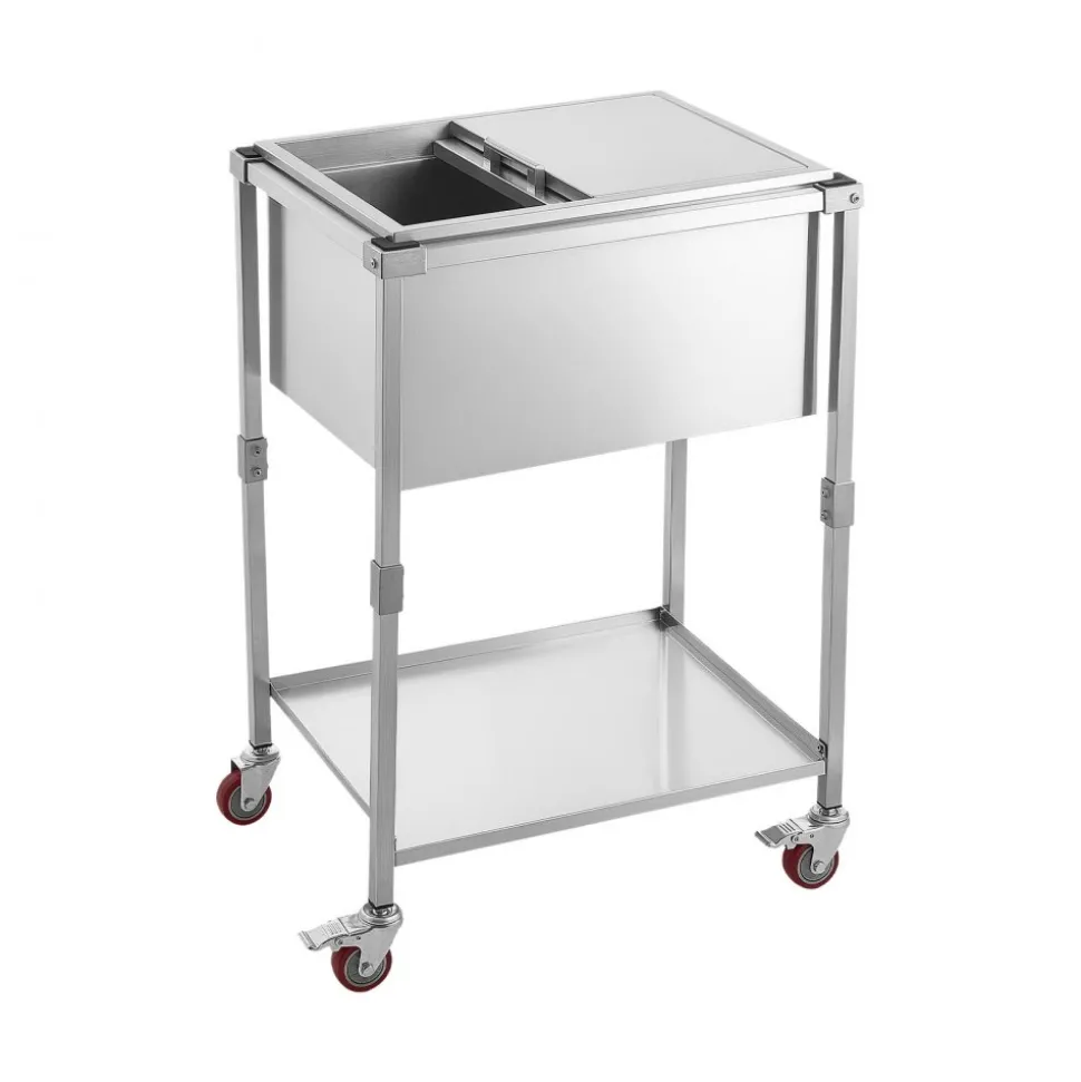 VEVOR Rolling Ice Chest Cooler Cart Stainless Steel Cooling Bin 44.8 Quart, Outdoor Stand Up Cooler Trolley with Wheels, Sliding Lid, Shelf, for Patio Backyard Party Bar Cold Drinks, 26x19.9x38.8 in