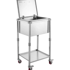 VEVOR Rolling Ice Chest Cooler Cart Stainless Steel Cooling Bin 57.7 Quart, Outdoor Stand Up Cooler Trolley with Wheels, Flip Lid, and Shelf, for Patio Backyard Party Bar Cold Drinks, 22x17.9x39.5 in