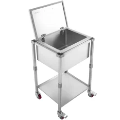 VEVOR Rolling Ice Chest Cooler Cart Stainless Steel Cooling Bin 57.7 Quart, Outdoor Stand Up Cooler Trolley with Wheels, Flip Lid, and Shelf, for Patio Backyard Party Bar Cold Drinks, 22x17.9x39.5 in