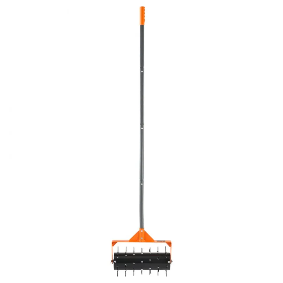VEVOR Rolling Lawn Aerator, 15 in Manual Push Aerator Roller with 42 Spikes & 60 in Long Handle, Fillable Drum for Added Weight, Heavy-Duty Lawn Soil Penetrator for Garden Yard Compacted Soils