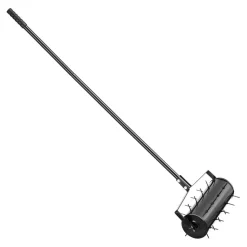 VEVOR Rolling Lawn Aerator, 18-inch Heavy-Duty Manual Rolling Aerator Lawn with Detachable Handle and 27 Iron Spikes, Rolling Lawn Aeration Tool for Garden Patio Yard Compacted Soils and Lawns, Black