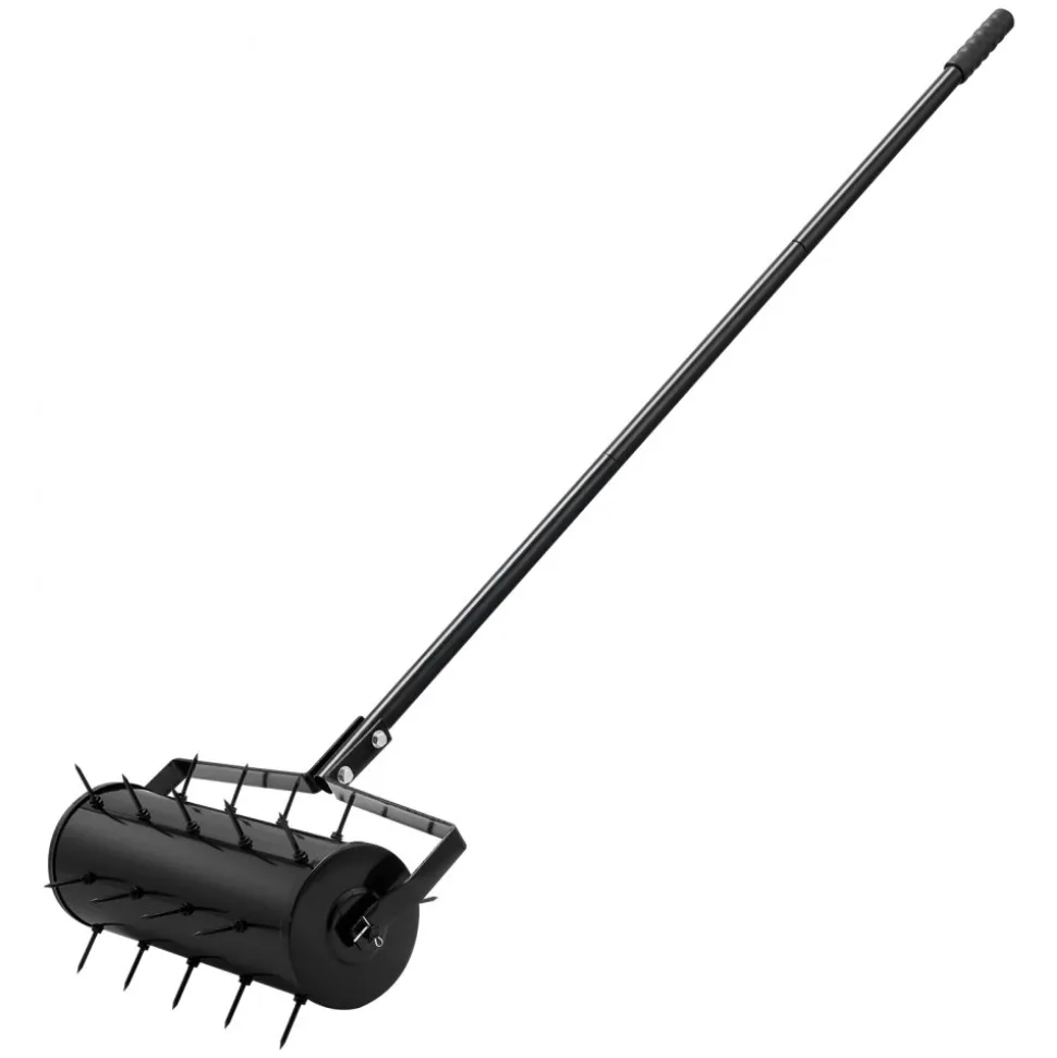 VEVOR Rolling Lawn Aerator, 18-inch Heavy-Duty Manual Rolling Aerator Lawn with Detachable Handle and 27 Iron Spikes, Rolling Lawn Aeration Tool for Garden Patio Yard Compacted Soils and Lawns, Black