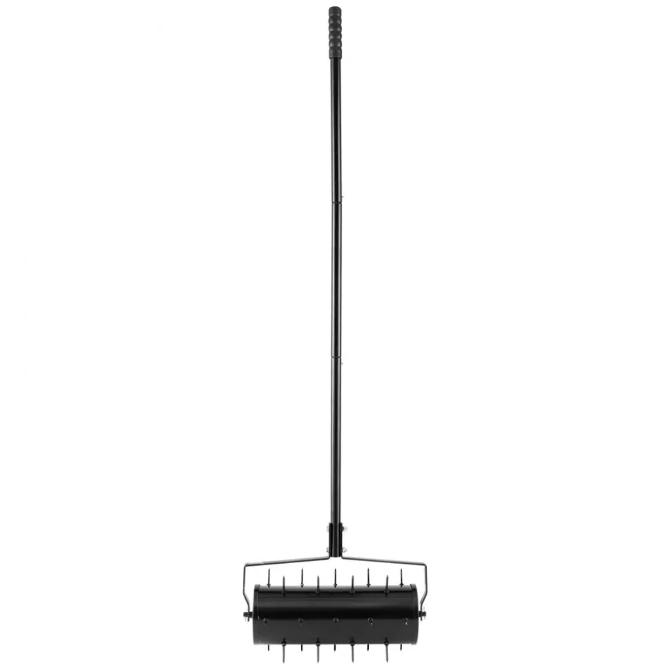 VEVOR Rolling Lawn Aerator, 18-inch Heavy-Duty Manual Rolling Aerator Lawn with Detachable Handle and 27 Iron Spikes, Rolling Lawn Aeration Tool for Garden Patio Yard Compacted Soils and Lawns, Black
