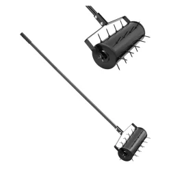 VEVOR Rolling Lawn Aerator, 18-inch Heavy-Duty Manual Rolling Aerator Lawn with Detachable Handle and 27 Iron Spikes, Rolling Lawn Aeration Tool for Garden Patio Yard Compacted Soils and Lawns, Black