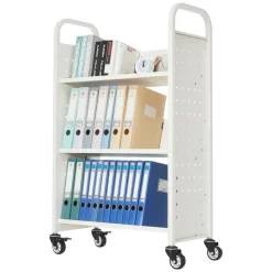 VEVOR Rolling Library Book Cart, 330 lbs Capacity, 30.3 x 15 x 48.0-Inch Library Cart, Single Sided V-Shaped Shelves with 3-Inch Lockable Wheels, Book Truck for Home Shelves Office and School, White