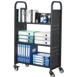VEVOR Rolling Library Book Cart, 330 lbs Capacity, 30.3 x 15 x 48.0-Inch Library Cart, Single Sided L-Shaped Shelves with 3-Inch Lockable Wheels, Book Truck for Home Shelves Office and School, Black