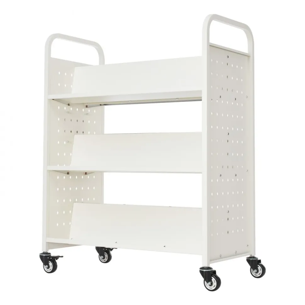 VEVOR Rolling Library Book Cart, 150 lbs Capacity, 17.7 x 13.0 x 34.6-Inch Library Cart, Double Sided L-Shaped Shelves with 2-Inch Lockable Wheels, Book Truck for Home Shelves Office and School, Black