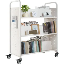 VEVOR Rolling Library Book Cart, 150 lbs Capacity, 17.7 x 13.0 x 34.6-Inch Library Cart, Double Sided L-Shaped Shelves with 2-Inch Lockable Wheels, Book Truck for Home Shelves Office and School, Black