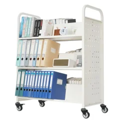 VEVOR Rolling Library Book Cart, 150 lbs Capacity, 17.7 x 13.0 x 34.6-Inch Library Cart, Double Sided L-Shaped Shelves with 2-Inch Lockable Wheels, Book Truck for Home Shelves Office and School, Black