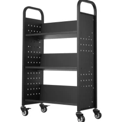 VEVOR Rolling Library Book Cart, 330 lbs Capacity, 30.3 x 15 x 48.0-Inch Library Cart, Single Sided V-Shaped Shelves with 3-Inch Lockable Wheels, Book Truck for Home Shelves Office and School, Black