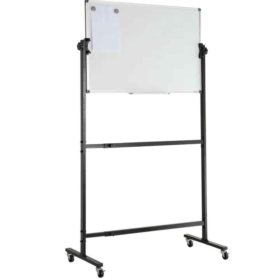 VEVOR Rolling Magnetic Whiteboard, Double-sided Mobile Whiteboard 36x24 Inches, Adjustable Height Dry Erase Board with Wheels, 1 Magnetic Erase & 3 Dry Erase Markers & Movable Tray Office, School