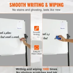 VEVOR Rolling Magnetic Whiteboard, Double-sided Mobile Whiteboard 36x24 Inches, Adjustable Height Dry Erase Board with Wheels, 1 Magnetic Erase & 3 Dry Erase Markers & Movable Tray Office, School