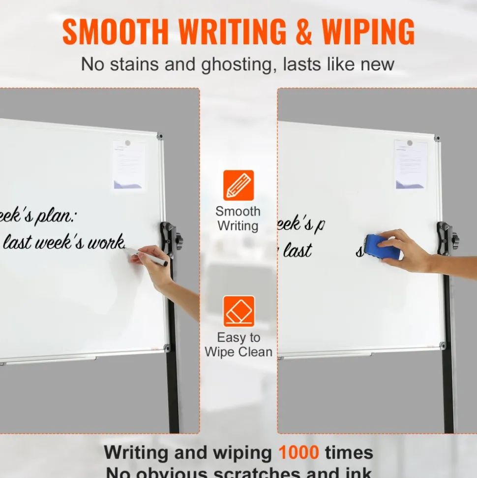 VEVOR Rolling Magnetic Whiteboard, Double-sided Mobile Whiteboard 36x24 Inches, Adjustable Height Dry Erase Board with Wheels, 1 Magnetic Erase & 3 Dry Erase Markers & Movable Tray Office, School