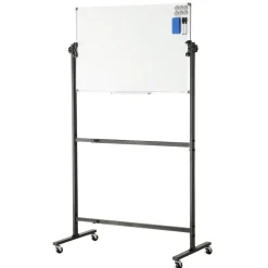 VEVOR Rolling Magnetic Whiteboard, Double-sided Mobile Whiteboard 36x24 Inches, Adjustable Height Dry Erase Board with Wheels, 1 Magnetic Erase & 3 Dry Erase Markers & Movable Tray Office, School