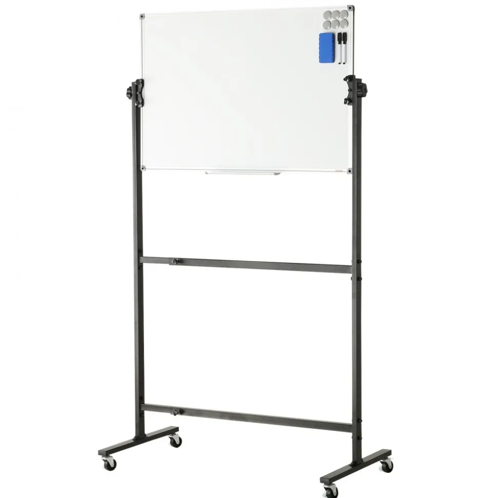 VEVOR Rolling Magnetic Whiteboard, Double-sided Mobile Whiteboard 36x24 Inches, Adjustable Height Dry Erase Board with Wheels, 1 Magnetic Erase & 3 Dry Erase Markers & Movable Tray Office, School