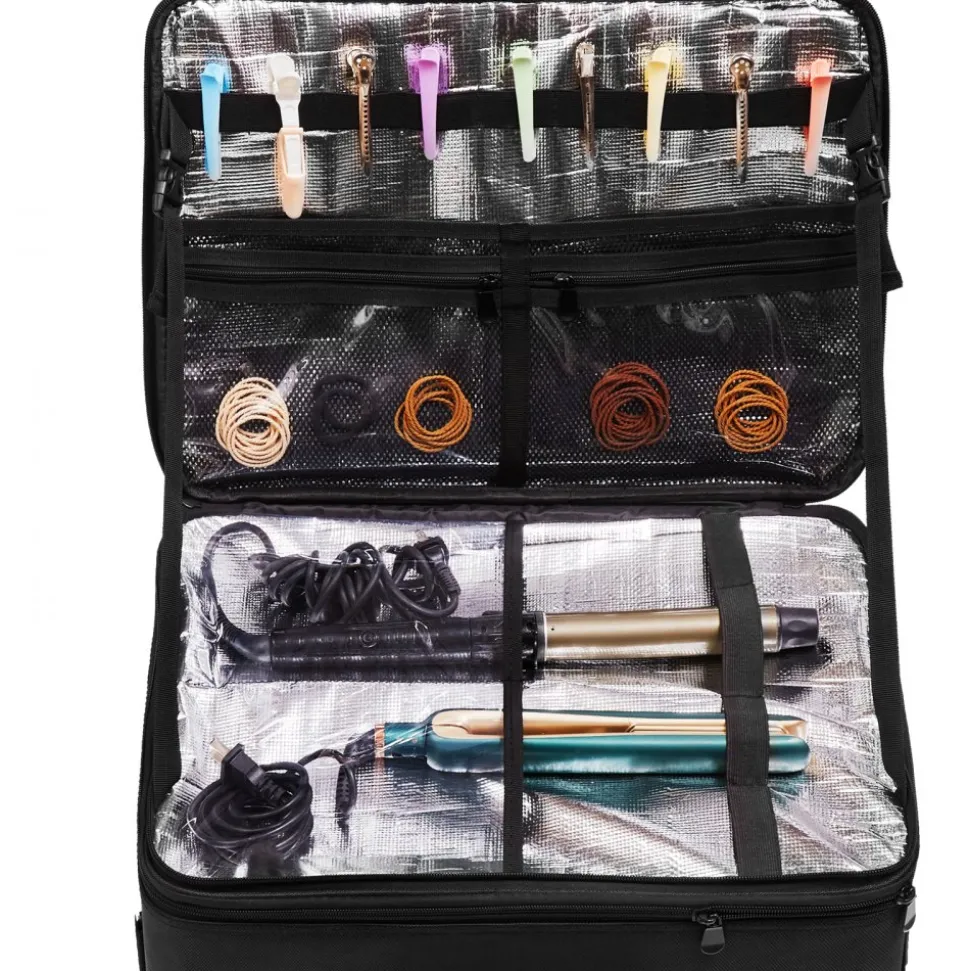 VEVOR Rolling Makeup Train Case Large Storage 3 Tiers, Convenient Carry With Handle, Wheels, Strap, Professional Makeup Storage Organizer Box Make Up Carrier Waterproof Oxford, Black