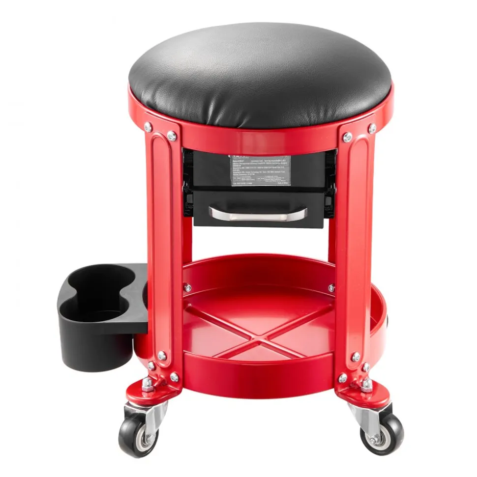 VEVOR Rolling Mechanic Stool with Wheels, 300 lbs Capacity Garage Seat/Work Stool, Padded Roller Creeper Seat with Fixed Height, Tool Tray and 2 Drawers, for Garage, Shop & Auto Repair, Red+Black