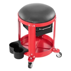 VEVOR Rolling Mechanic Stool with Wheels, 300 lbs Capacity Garage Seat/Work Stool, Padded Roller Creeper Seat with Fixed Height, Tool Tray and 2 Drawers, for Garage, Shop & Auto Repair, Red+Black