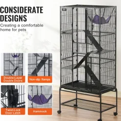 VEVOR 69" Rolling Metal Ferret Cage, Large 4-Tier  Cage, Small Animal Cage with Ramps & Tray, Easy to Set up for Pet Rats, Hamster, Guinea Pig, Chinchilla, Squirrel, Hedgehogs, Bunny
