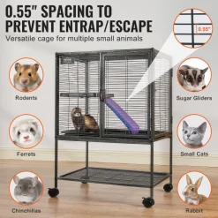 VEVOR 34" Rolling Metal Ferret Cage, Large 2-Tier  Cage, Small Animal Cage with Ramps & Tray, Easy to Set up for Pet Rats, Hamster, Guinea Pig, Chinchilla, Squirrel, Hedgehogs, Bunny