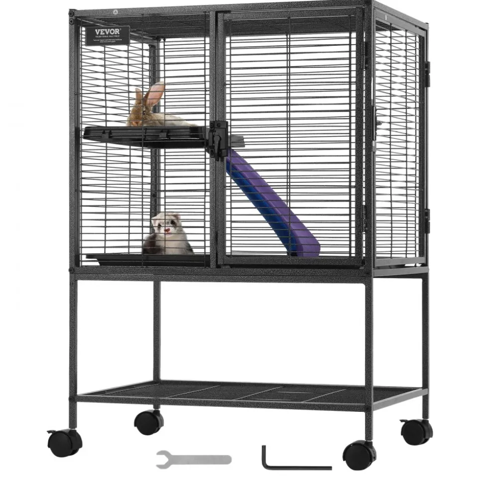 VEVOR 34" Rolling Metal Ferret Cage, Large 2-Tier Cage, Small Animal Cage with Ramps & Tray, Easy to Set up for Pet Rats, Hamster, Guinea Pig, Chinchilla, Squirrel, Hedgehogs, Bunny