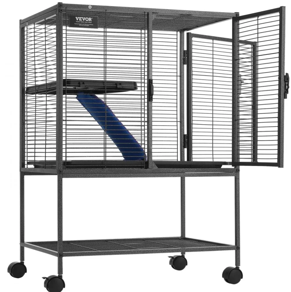 VEVOR 34" Rolling Metal Ferret Cage, Large 2-Tier Cage, Small Animal Cage with Ramps & Tray, Easy to Set up for Pet Rats, Hamster, Guinea Pig, Chinchilla, Squirrel, Hedgehogs, Bunny
