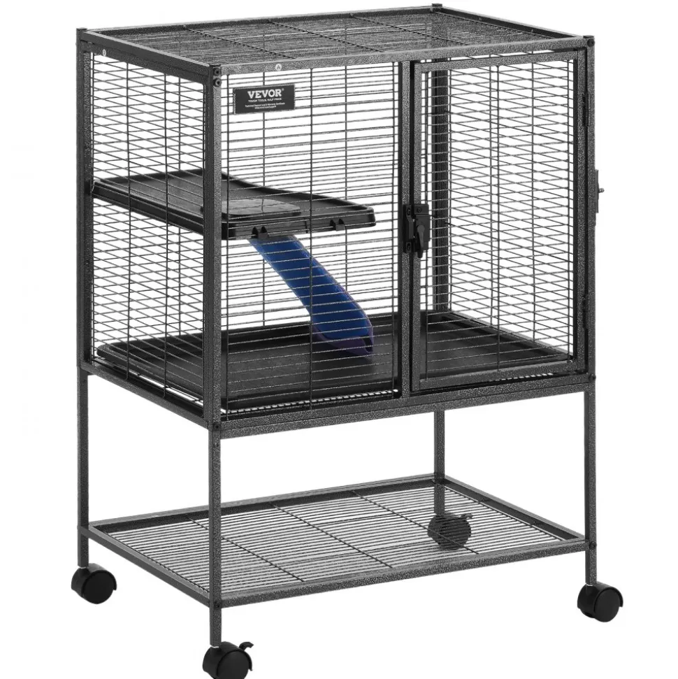 VEVOR 34" Rolling Metal Ferret Cage, Large 2-Tier Cage, Small Animal Cage with Ramps & Tray, Easy to Set up for Pet Rats, Hamster, Guinea Pig, Chinchilla, Squirrel, Hedgehogs, Bunny
