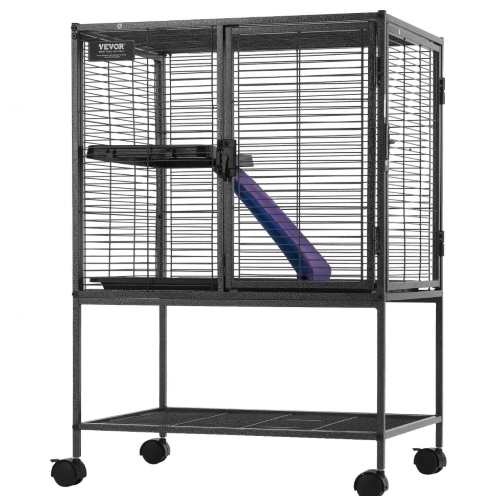 VEVOR 34" Rolling Metal Ferret Cage, Large 2-Tier Cage, Small Animal Cage with Ramps & Tray, Easy to Set up for Pet Rats, Hamster, Guinea Pig, Chinchilla, Squirrel, Hedgehogs, Bunny