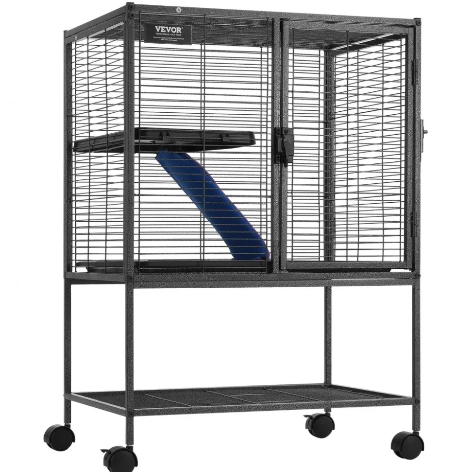 VEVOR 34" Rolling Metal Ferret Cage, Large 2-Tier Cage, Small Animal Cage with Ramps & Tray, Easy to Set up for Pet Rats, Hamster, Guinea Pig, Chinchilla, Squirrel, Hedgehogs, Bunny