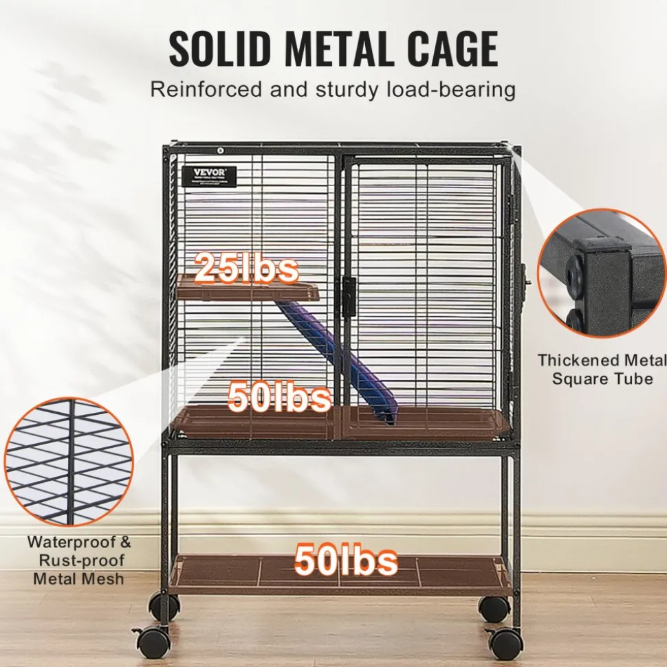 VEVOR 34" Rolling Metal Ferret Cage, Large 2-Tier Cage, Small Animal Cage with Ramps & Tray, Easy to Set up for Pet Rats, Hamster, Guinea Pig, Chinchilla, Squirrel, Hedgehogs, Bunny