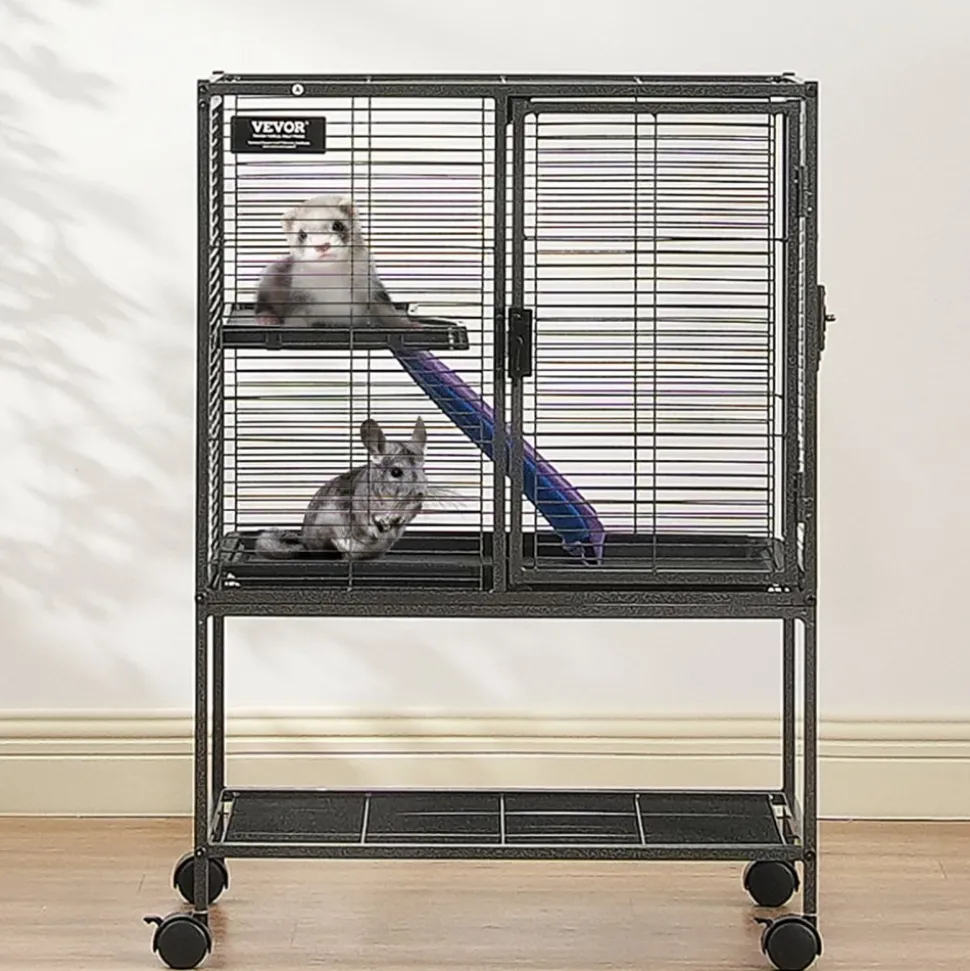 VEVOR 34" Rolling Metal Ferret Cage, Large 2-Tier Cage, Small Animal Cage with Ramps & Tray, Easy to Set up for Pet Rats, Hamster, Guinea Pig, Chinchilla, Squirrel, Hedgehogs, Bunny
