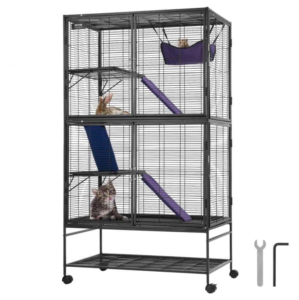 VEVOR 64.6" Rolling Metal Ferret Cage, Large 4-Tier Cage, Small Animal Cage with Ramps & Tray, Easy to Set up for Pet Rats, Hamster, Guinea Pig, Chinchilla, Squirrel, Hedgehogs, Bunny