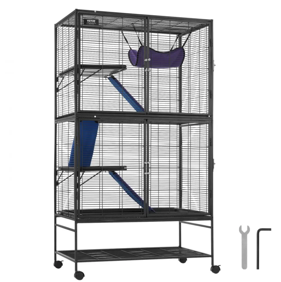 VEVOR 64.6" Rolling Metal Ferret Cage, Large 4-Tier Cage, Small Animal Cage with Ramps & Tray, Easy to Set up for Pet Rats, Hamster, Guinea Pig, Chinchilla, Squirrel, Hedgehogs, Bunny