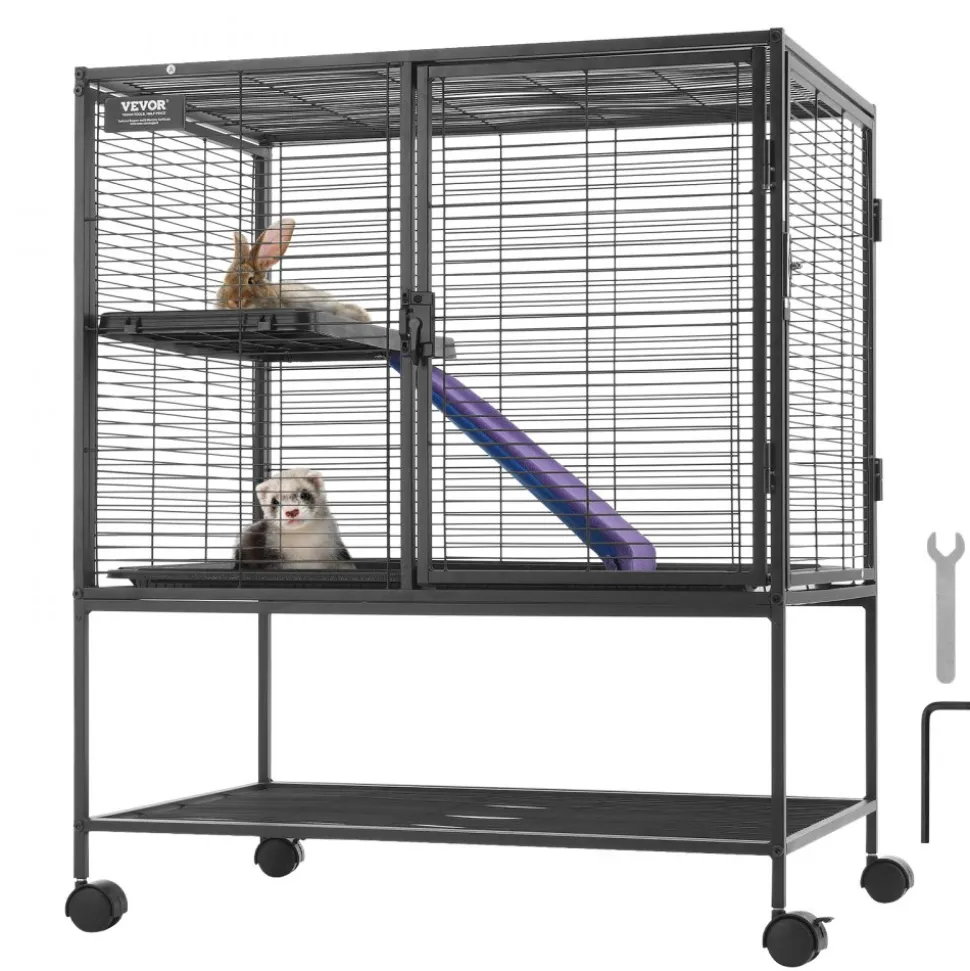 VEVOR 36" Rolling Metal Ferret Cage, Large 2-Tier Cage, Small Animal Cage with Ramps & Tray, Easy to Set up for Pet Rats, Hamster, Guinea Pig, Chinchilla, Squirrel, Hedgehogs, Bunny
