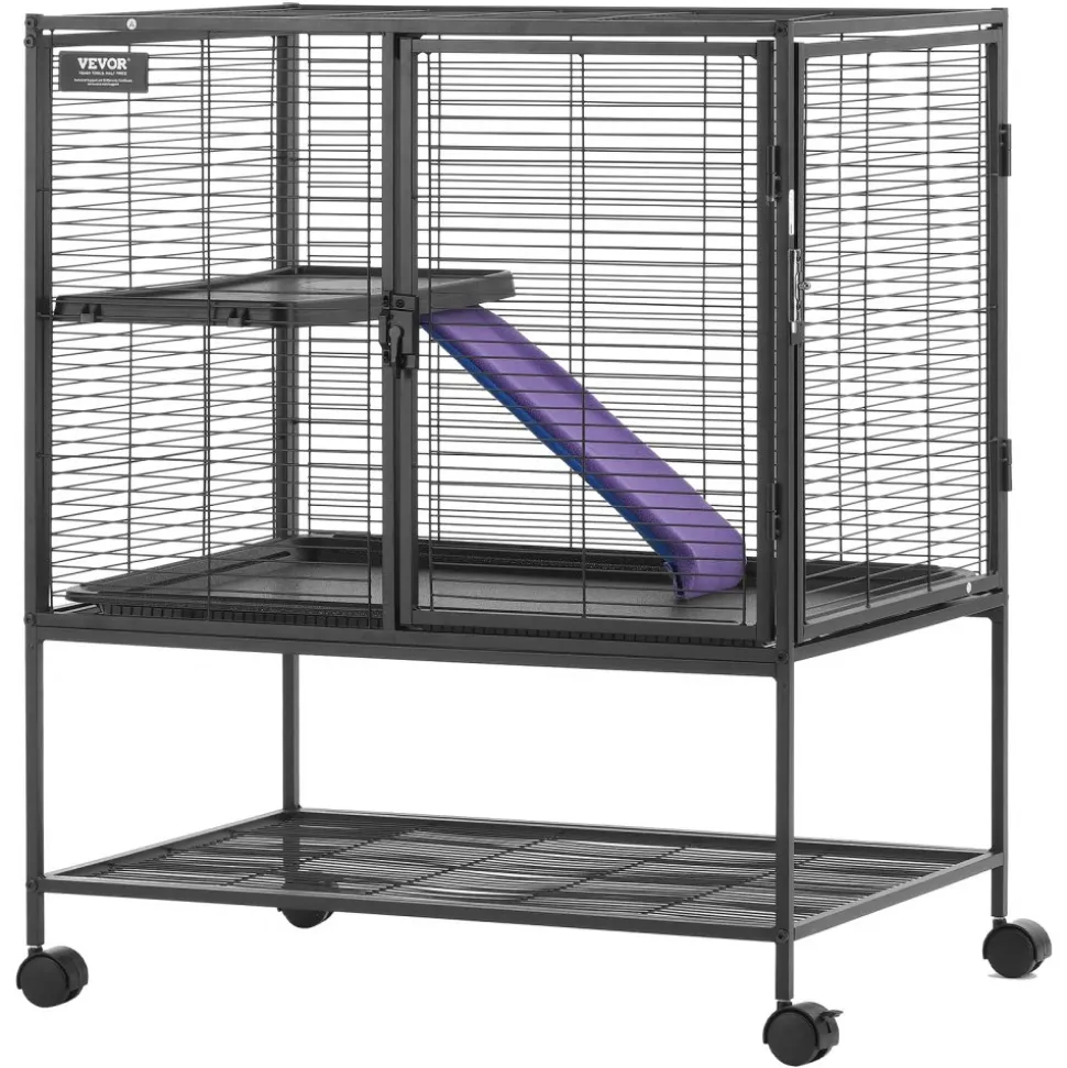 VEVOR 36" Rolling Metal Ferret Cage, Large 2-Tier Cage, Small Animal Cage with Ramps & Tray, Easy to Set up for Pet Rats, Hamster, Guinea Pig, Chinchilla, Squirrel, Hedgehogs, Bunny