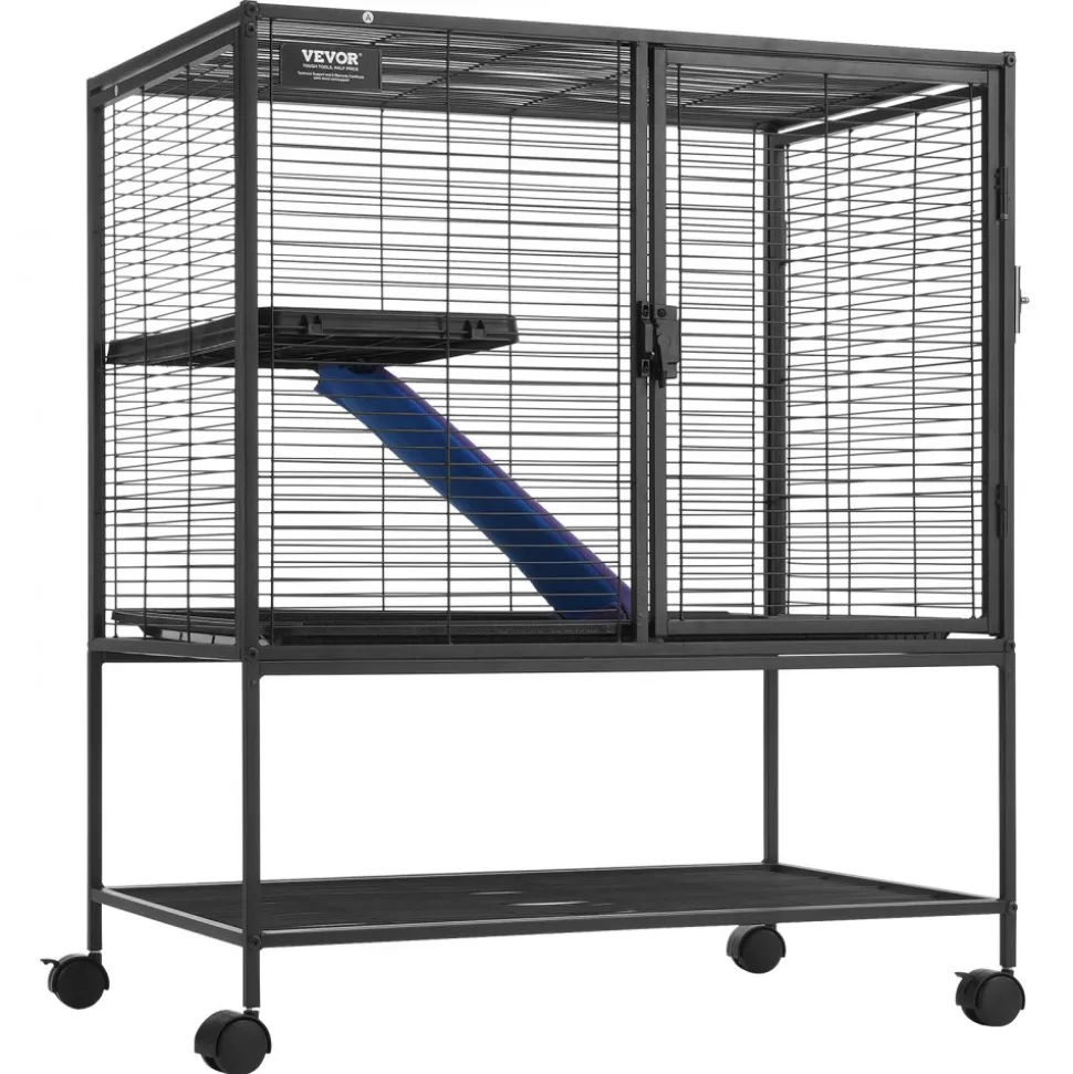 VEVOR 36" Rolling Metal Ferret Cage, Large 2-Tier Cage, Small Animal Cage with Ramps & Tray, Easy to Set up for Pet Rats, Hamster, Guinea Pig, Chinchilla, Squirrel, Hedgehogs, Bunny