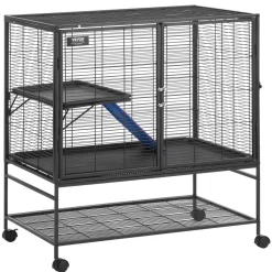 VEVOR 39" Rolling Metal Ferret Cage, Large 2-Tier Cage, Small Animal Cage with Ramps & Tray, Easy to Set up for Pet Rats, Hamster, Guinea Pig, Chinchilla, Squirrel, Hedgehogs, Bunny